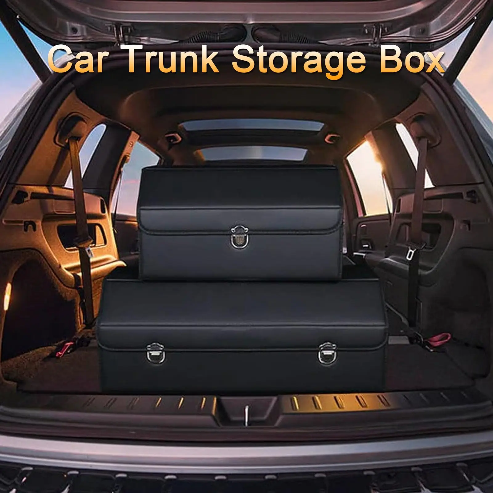 Waterproof Leather Car Trunk Organizer Collapsible Multi Compartment Storage Box for SUV Sedan Van Large Capacity