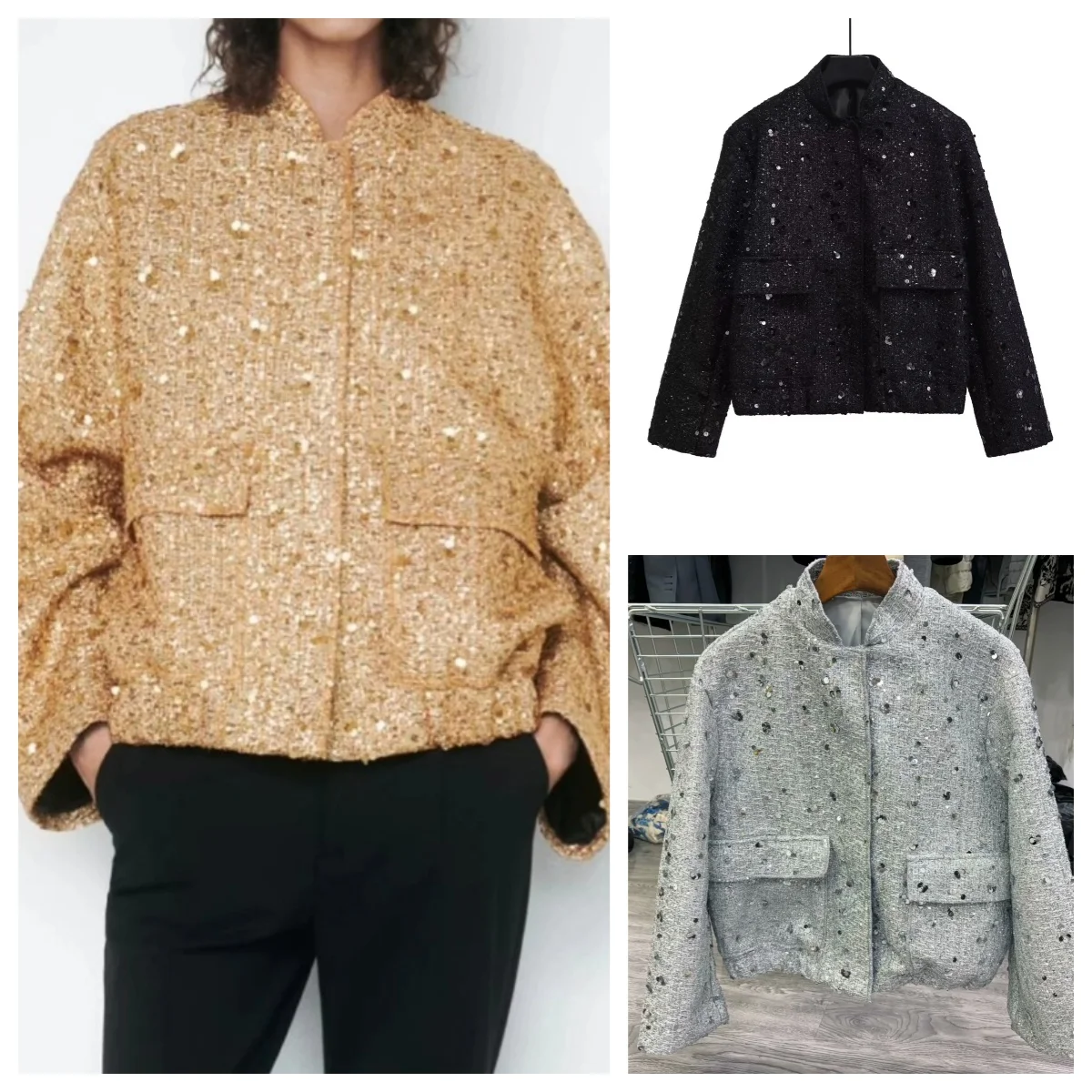 Nuova giacca casual con paillettes di fascia alta moda primavera e autunno