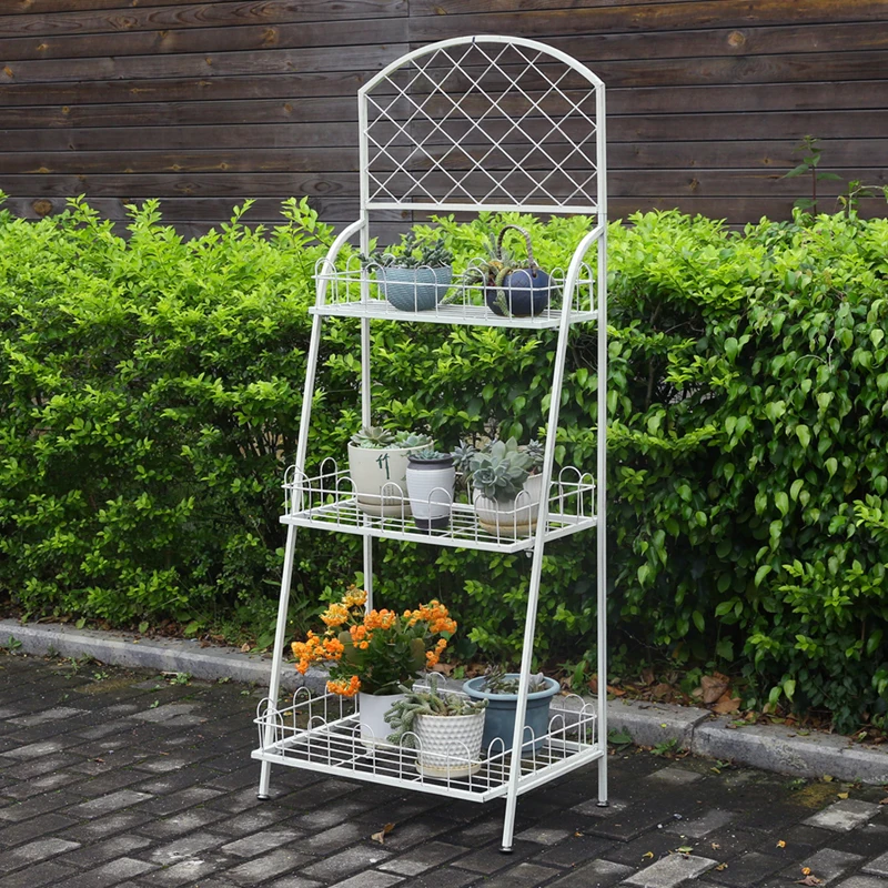 American outdoor wrought iron floor-to-ceiling flower stand balcony, flower pot rack, garden plant succulent decorative stand