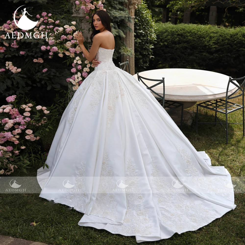 Aedmgh a linha vestidos de casamento delicados sem alças vestido de novia rendas apliques cetim fosco vintage feito sob encomenda vestido de noiva