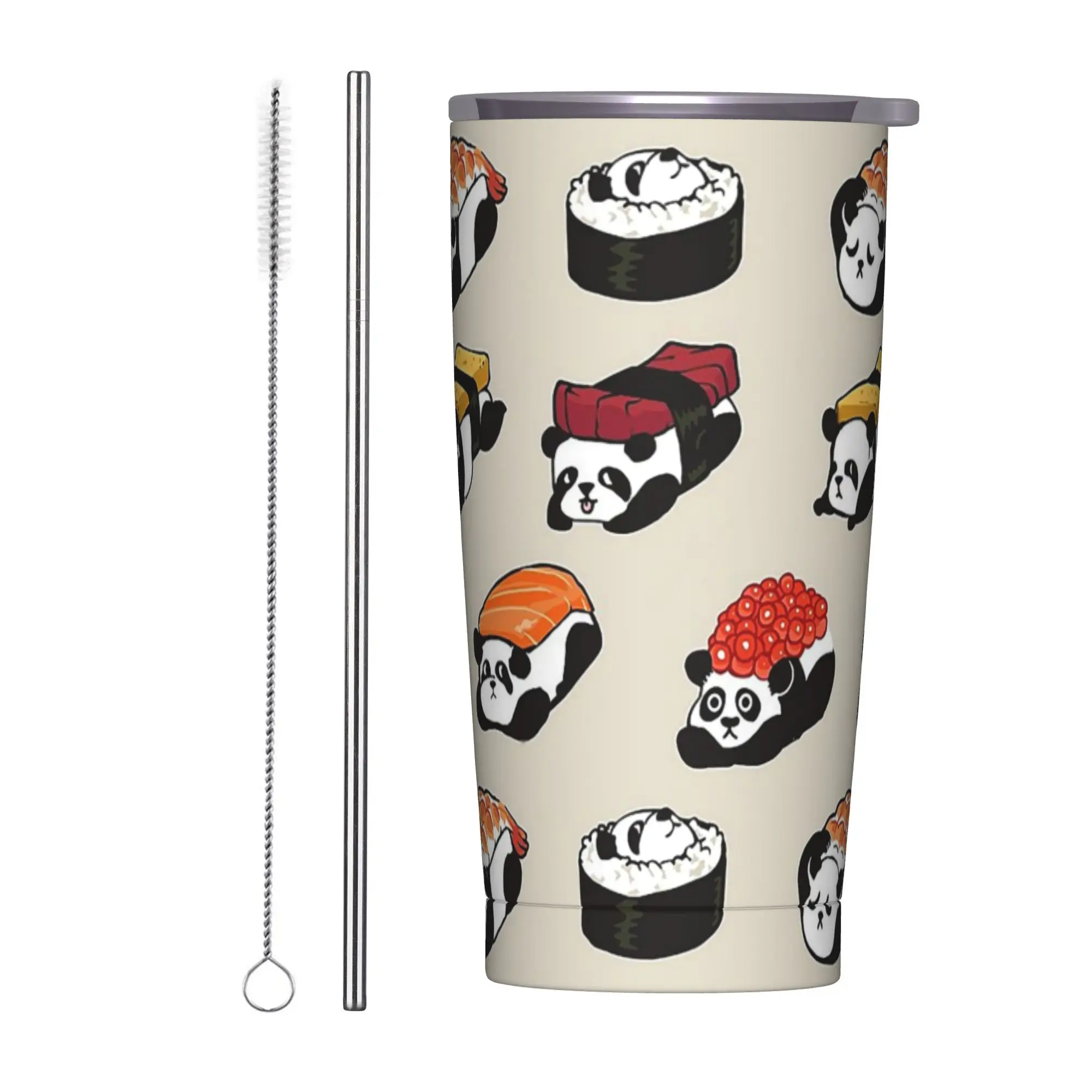 

Sushi Panda Tumbler Vacuum Insulated Food Thermal Cup Stainless Steel Office Home Mugs Spill Proof, 20oz