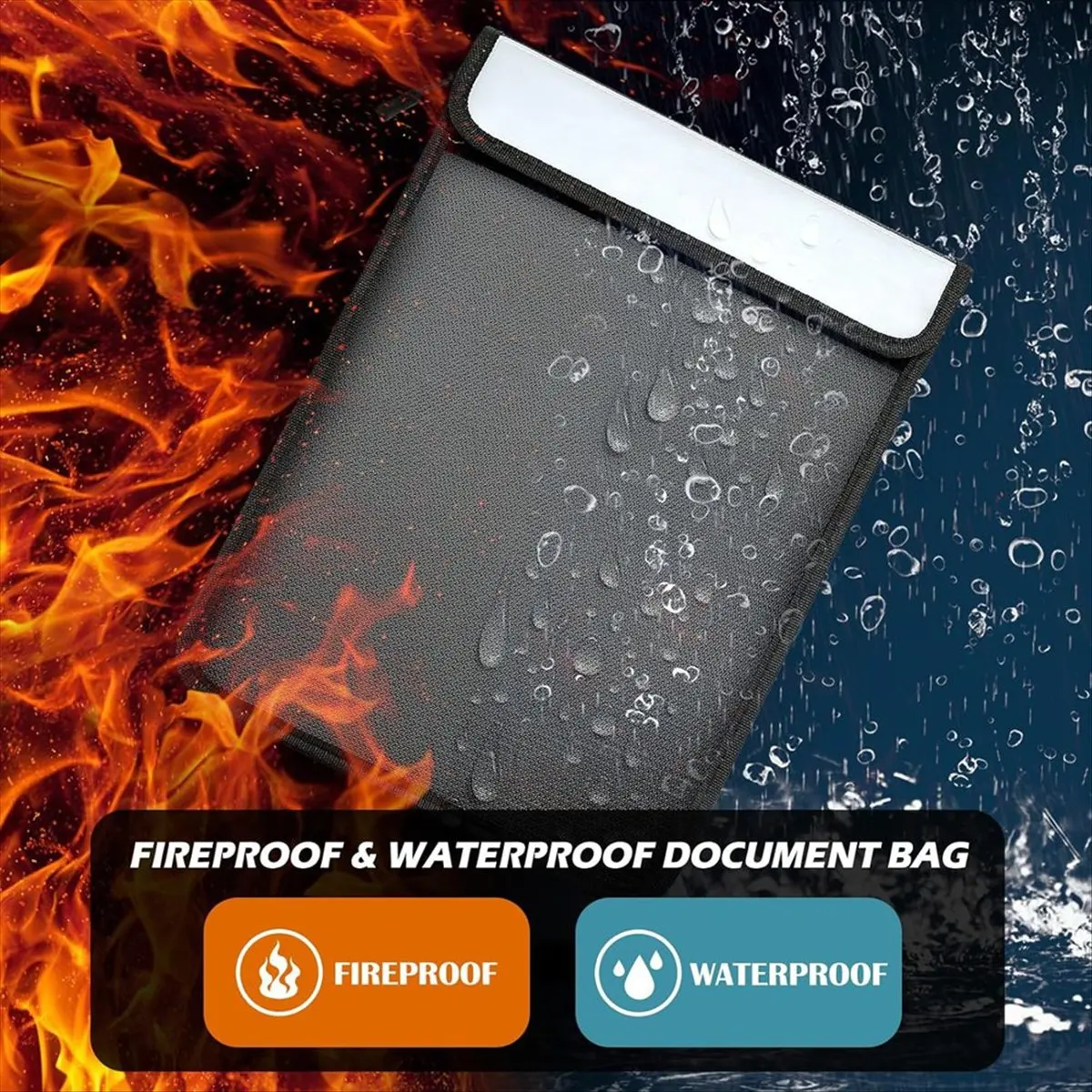 Fits for Fireproof Document Bag, Waterproof Document Storage Bag with 2 Pockets,Fireproof Money Bag for Cash,for File/Valuables