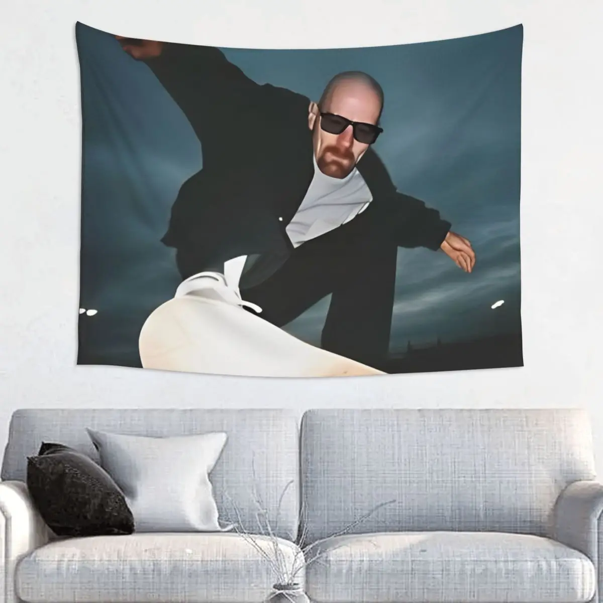 Heisenberg Skateboarding Breaking Bad Inspired Walter White 90s Skate Tapestry Hippie Wall Hanging Wall Decor Curtain Tapestries
