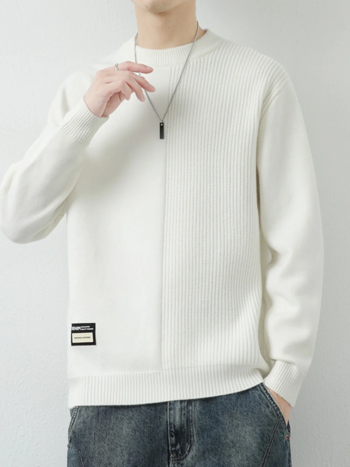

Men's Winter Thiened Long Sve round Ne Knitted Sweater Casual Loose Color Base Layer Top Faionable Ci Sle