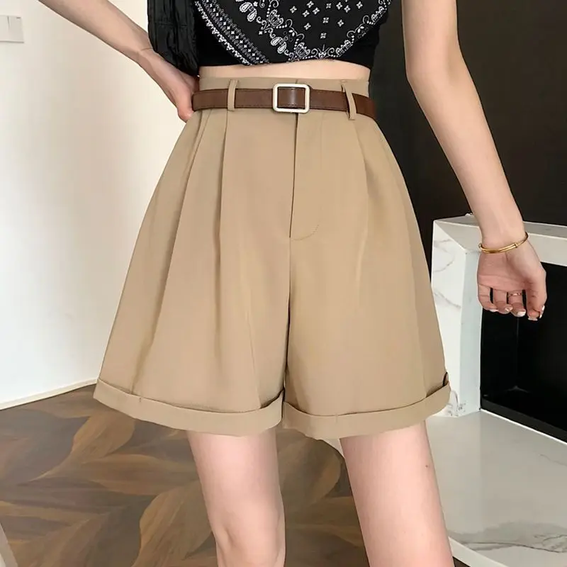 Casual pak shorts voor dames Koreaanse stijl zomer afslanken hoge taille wijde pijpen broek trendy kleding kort zwart kaki