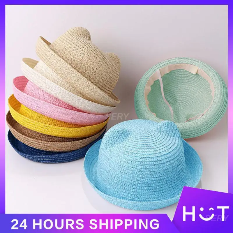 Childrens Straw Hat Wind Diameter About 23cm Childrens Sunscreen Uv Resistant Female Hat Bucket Hat Bucket Hat 56g