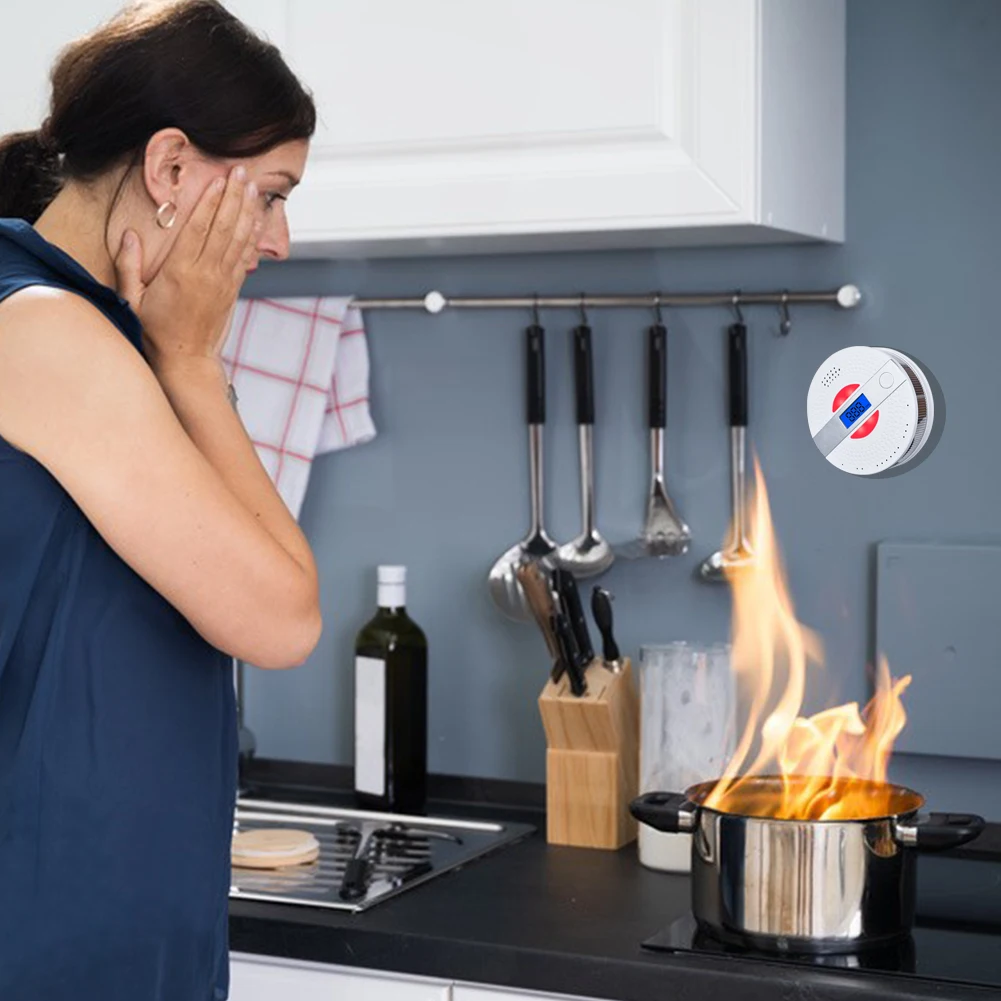 Detector de monóxido de carbono 2 en 1 de alta sensibilidad, Sensor de humo independiente, Sensor de sonido de alarma de humo Co, protección de