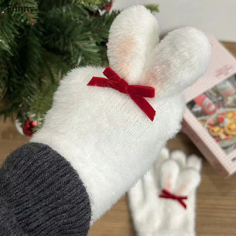 Powder Blusher Bunny Super Cute Plush Winter Cycling Cold Proof Gloves