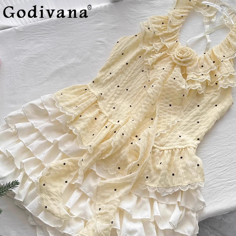 

Летний женский комплект Y2k в стиле Лолиты, женский жилет с рюшами на шее, пышная юбка принцессы, костюмы, женская юбка с цветочным принтом для дня рождения, наряды