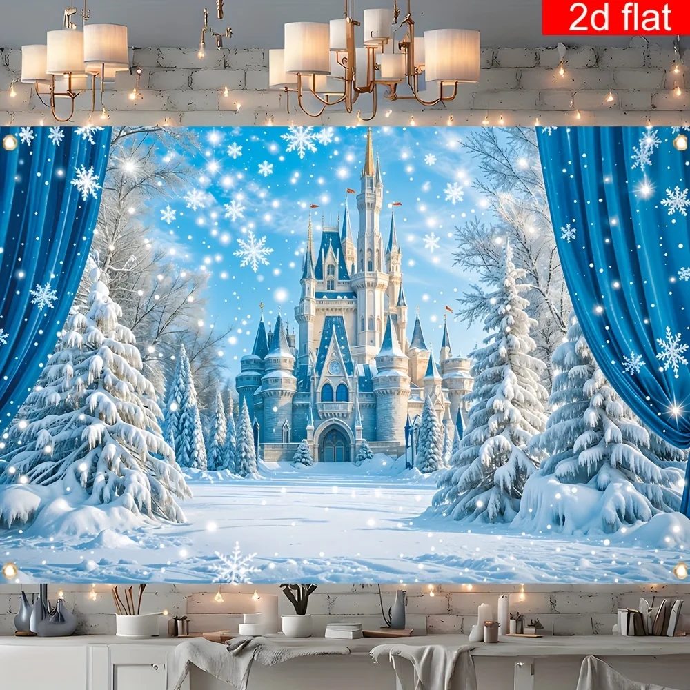VIKAMA Winter Wonderland Decorative Banner Ice Castle Christmas and New Year Family Office Classroom Wall decoration