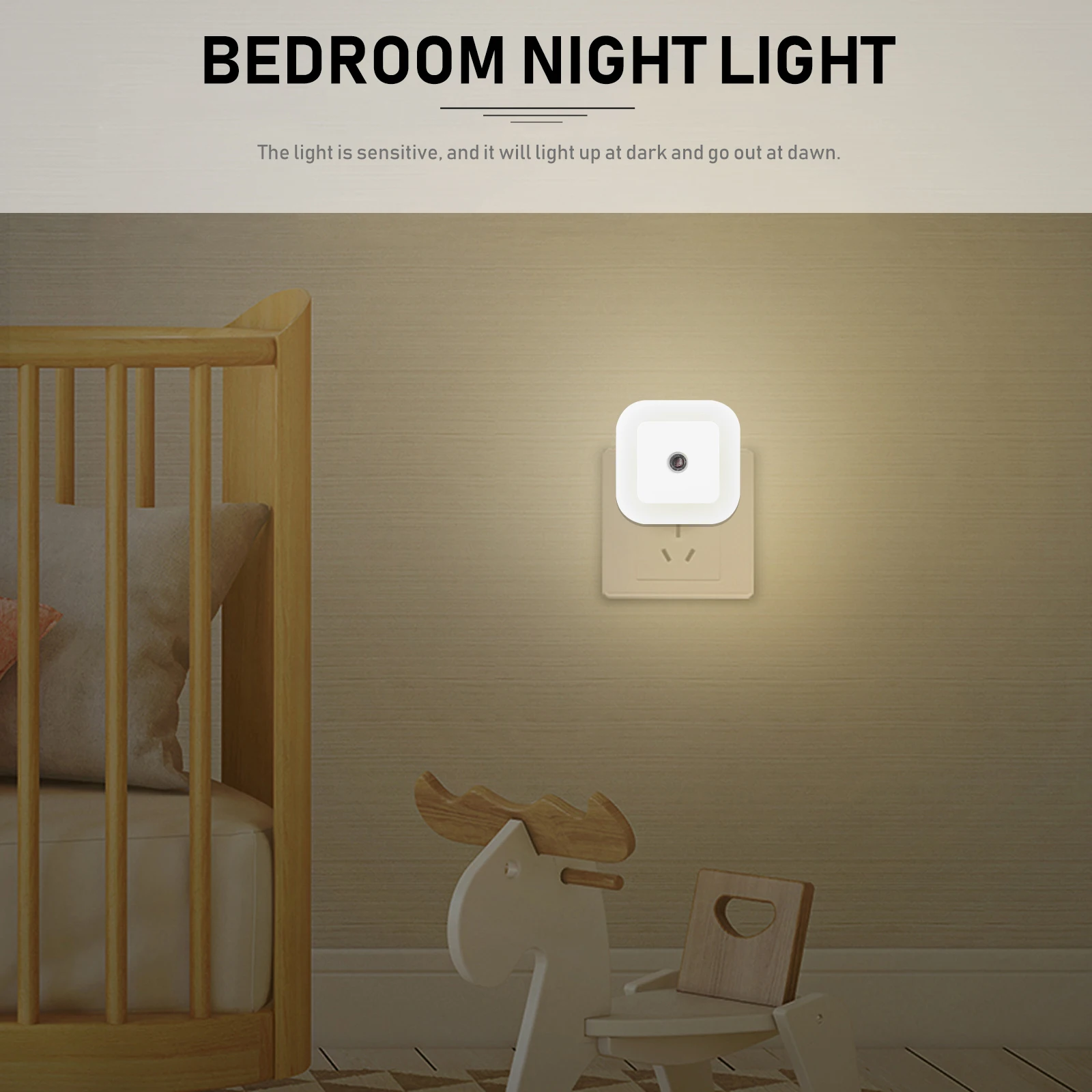 

6Pcs LED Night Light Sensor Auto on Off Plug in Lamp for Bathroom Hallway Bedroom Quiet Soft Glow Night Lamp Plug in Light