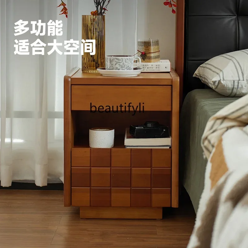 xzRetro bedside table, bedroom locker, very narrow bedside locker, storage solid wood
