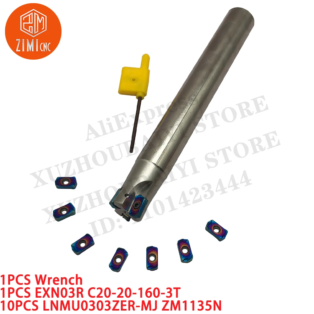 1 قطعة EXN03R C20-20-160-3T قطع نهاية مطحنة شانك + 10 قطعة LNMU0303ZER-MJ ZM1135N مؤشر إدراج الطحن مخرطة معدنية CNC أداة قطع