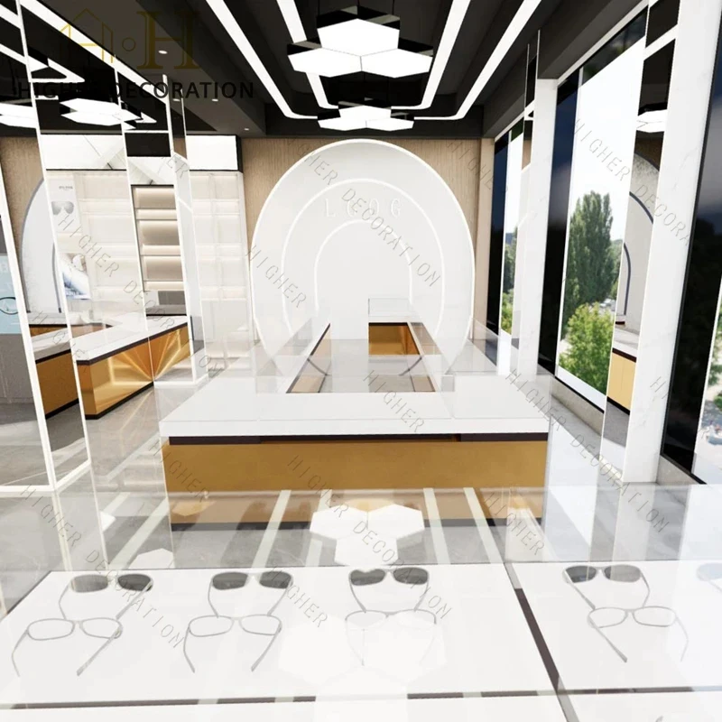 custom.Luxury Eyeglasses Display Sunglasses Display Stand Glass Showcase with Velvet Interior Optical Store