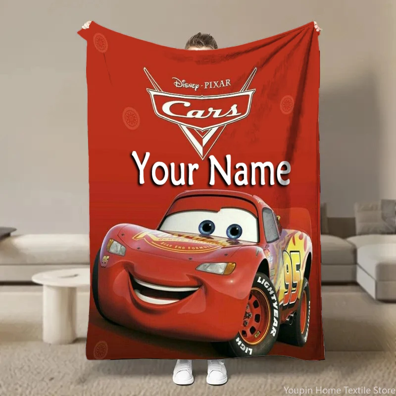 

Custom Name Personalized Blanket Disney Cars Lightning Mcqueen Throw Blanket for Sofa Bed Cover Warm Fluffy Adult travel Blanket