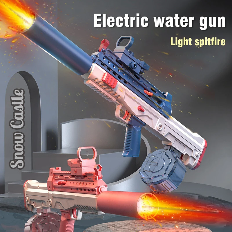 2023 Electric Water Gun Simulation Flame Fire Light Automatic Splash Spray Shooting Toy Summer Outdoor Water Game Toys for Kids