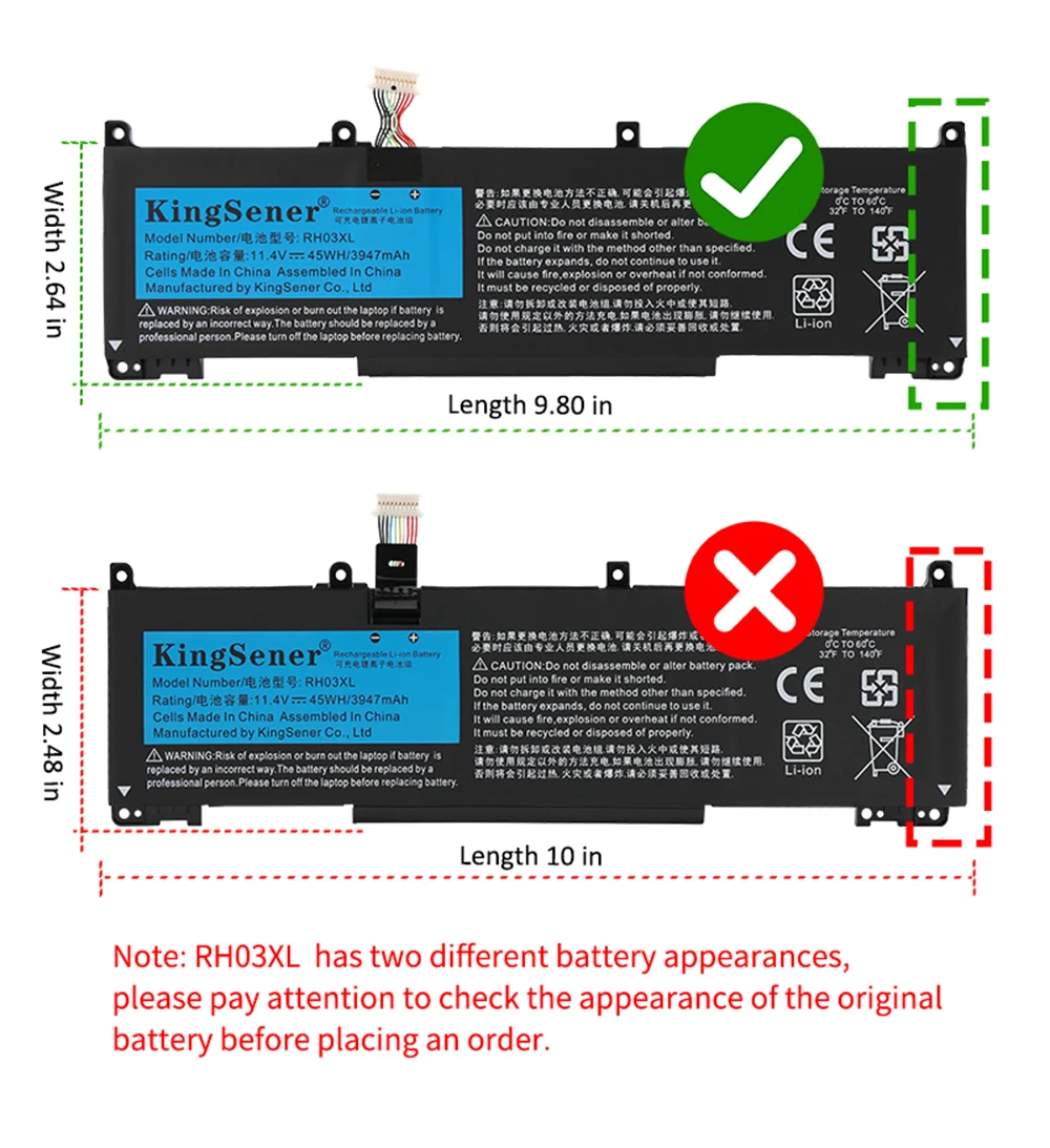 KingSener RH03XL Laptop Battery For HP ProBook 430 440 450 630 640 G8 Series HSTNN-DB0B UB7X IB9P IB9Q OB1T M01524-2B1 45Wh