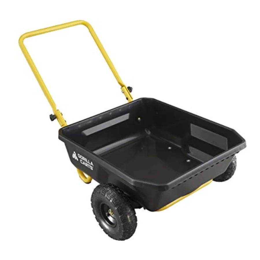Poly Dump Cart for garden use, polyethylene material, black color, 2-wheel design with 4 cu ft capacity and 300lb load capacity