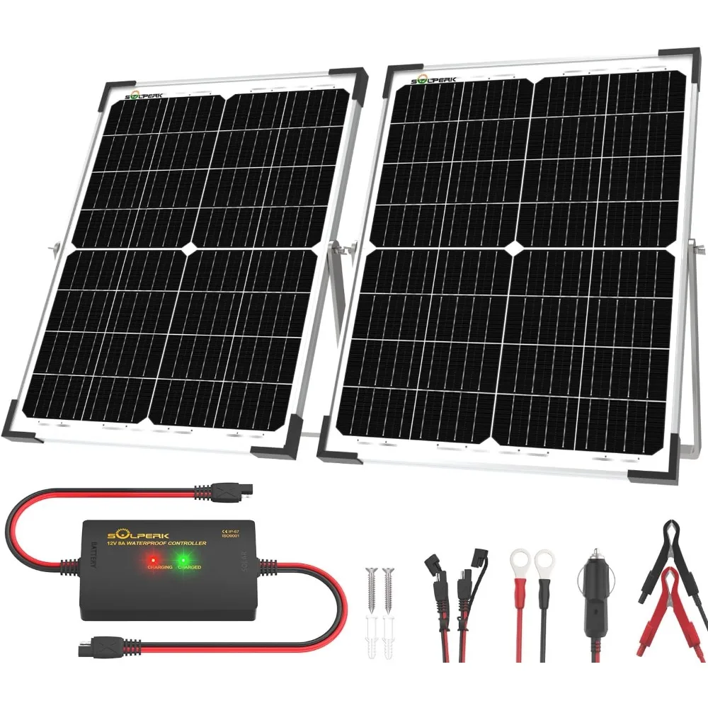 

12V 50W Solar Battery Charger, 2pcs 25W Solar Battery Maintainer, Waterproof 8A Controller, Adjustable Mounts for RV, Car