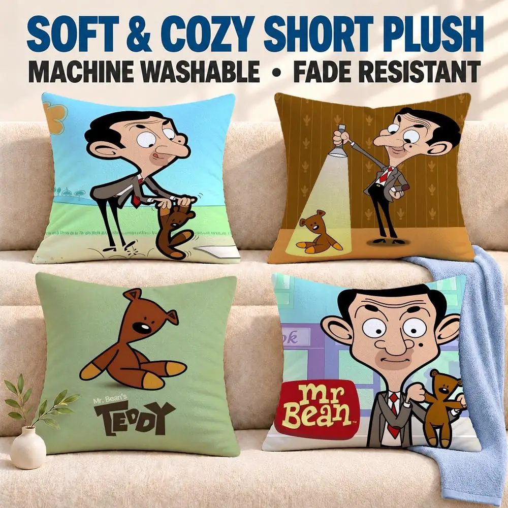 series Mr. Bean Cushion Cover Soft Washable Pillowcase Cushion Cover for Sofa Bed Car Travel Office Home Decor