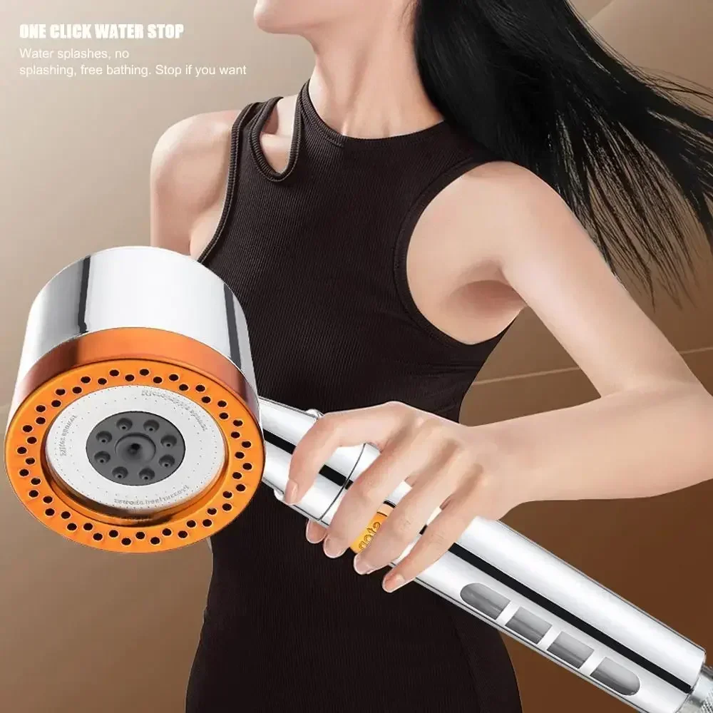 

High Pressure Showerhead Water Saving Filter Shower Head 5 Modes Adjustable Shower Nozzle One Button Stop Bathroom Accessories