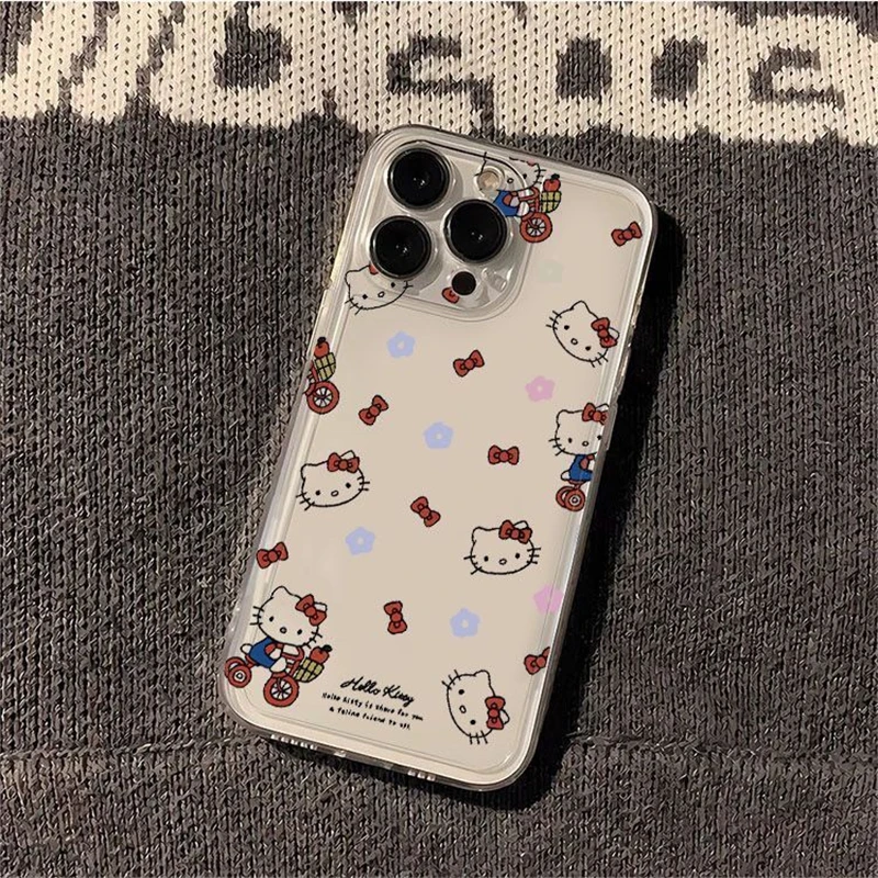 Japão hellokitty bonito kt gato arco vermelho caso de telefone para iphone 14 12 13 11 15 16 pro max xr 8 plus sílica gel y2k capa dos desenhos animados