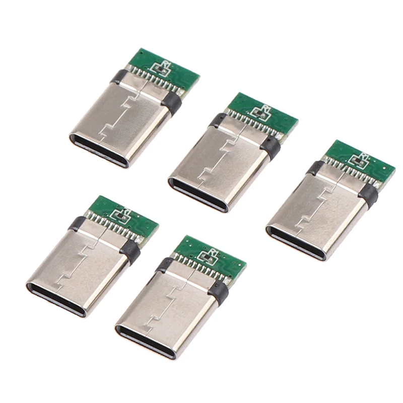 5Pcs USB 3.1 Type C Male DIY Solder Plug Connector Socket Attached PC Board