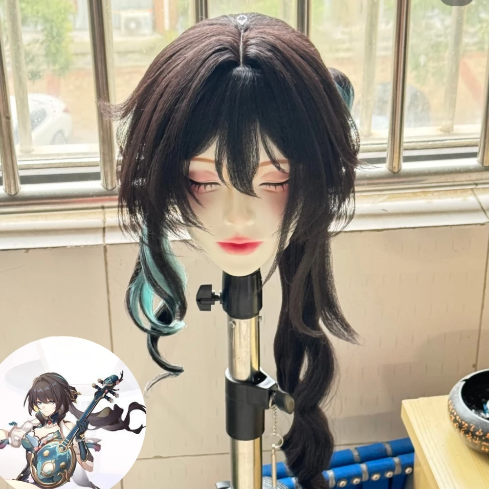 Anime Character Ruan Mei Cosplay Wig Detachable Hair Bun Simulation Scalp Top Rose Net Heat Resistant Synthetic Fiber Wig