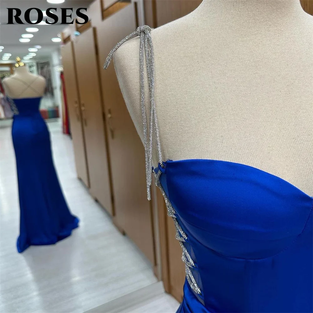 ROSES-vestido largo Formal con tirantes finos para mujer, traje brillante con estampado de manchas en azul real para ocasiones especiales, vestido de noche para fiesta