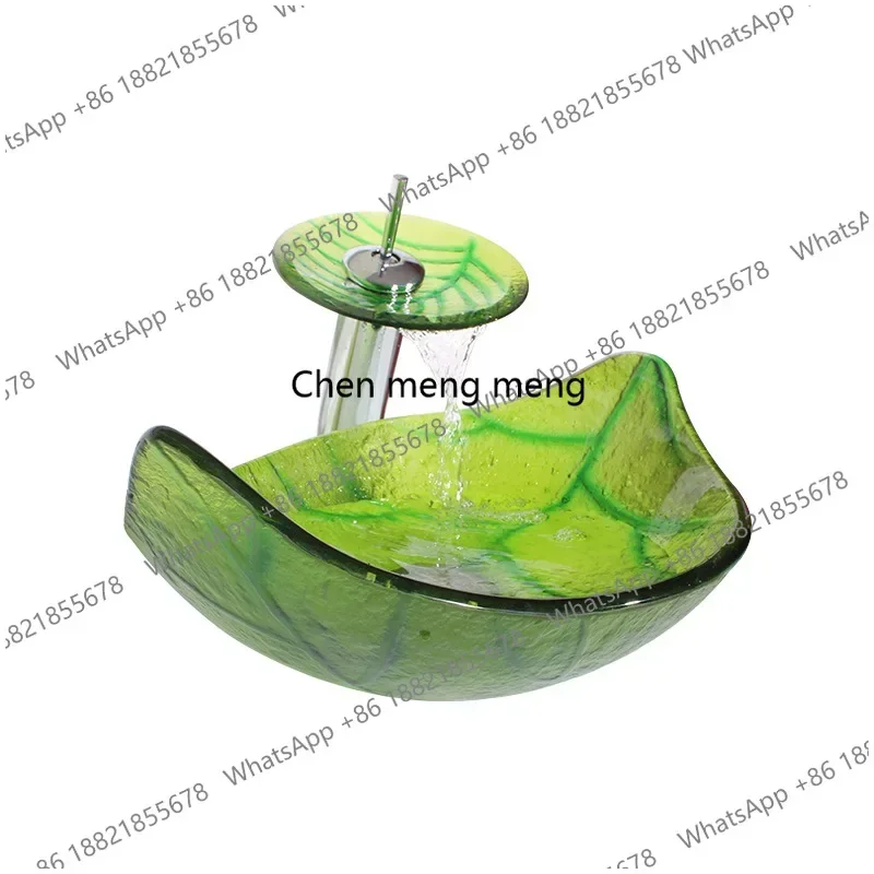 

Z136New leaf-shaped bathroom glass washbasin countertop basin art basin balcony washbasin