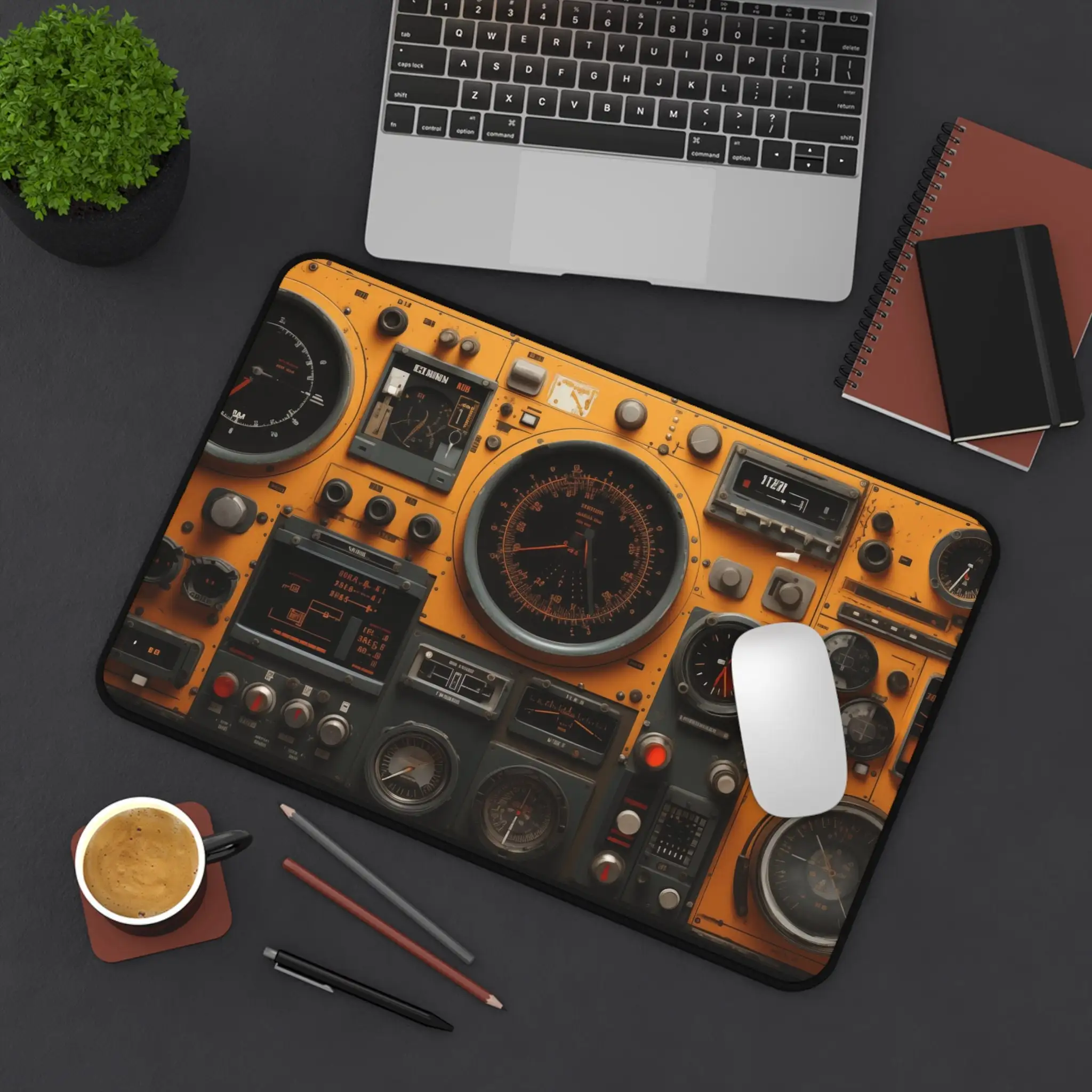 

Spacecraft Control Panel Table Pad, Vintage Yellow XXL Mouse Pad, Non-Slip Sci-Fi Gaming Mouse Pad, Suitable for Work and Play