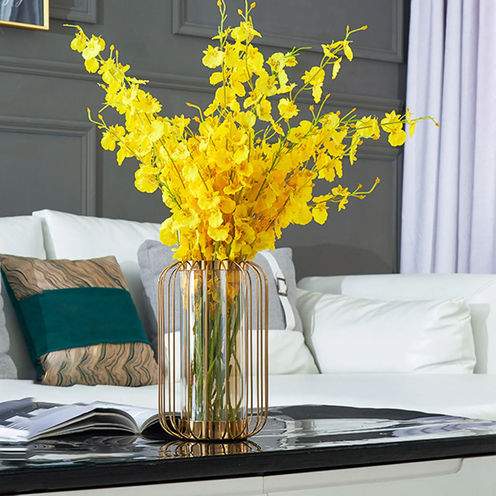 Golden Hydroponic Flower Glass Vase Transparent Nordic Style Test Tube Bottle Wrought Iron Terrarium Flower Vase Glass Planter