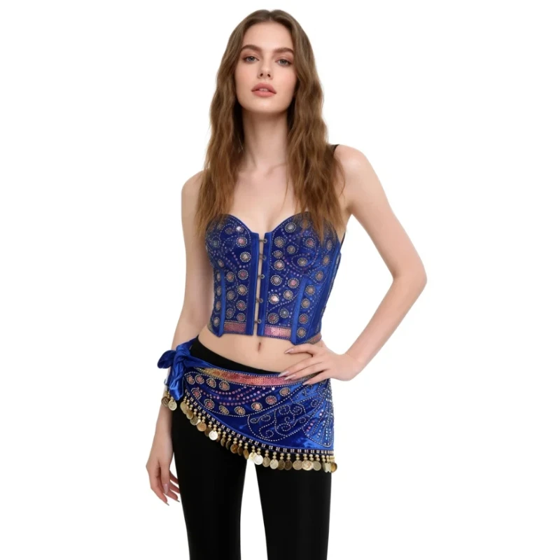 

Пояс для танца живота с вышивкой бисером, 6 цветов, женский, восточный, индийский, с монетами, для занятий, тренировок, декоративный элемент костюма