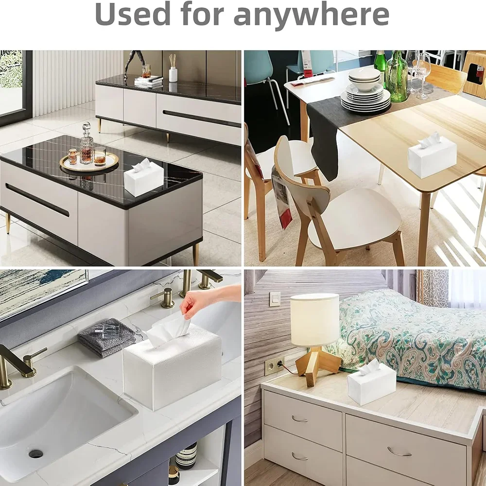 Tissue Box Cover PU Leather Rectangular Tissue Box Case Organizer Holder for Vanity Countertop, Night Stands, Livingroom, Office