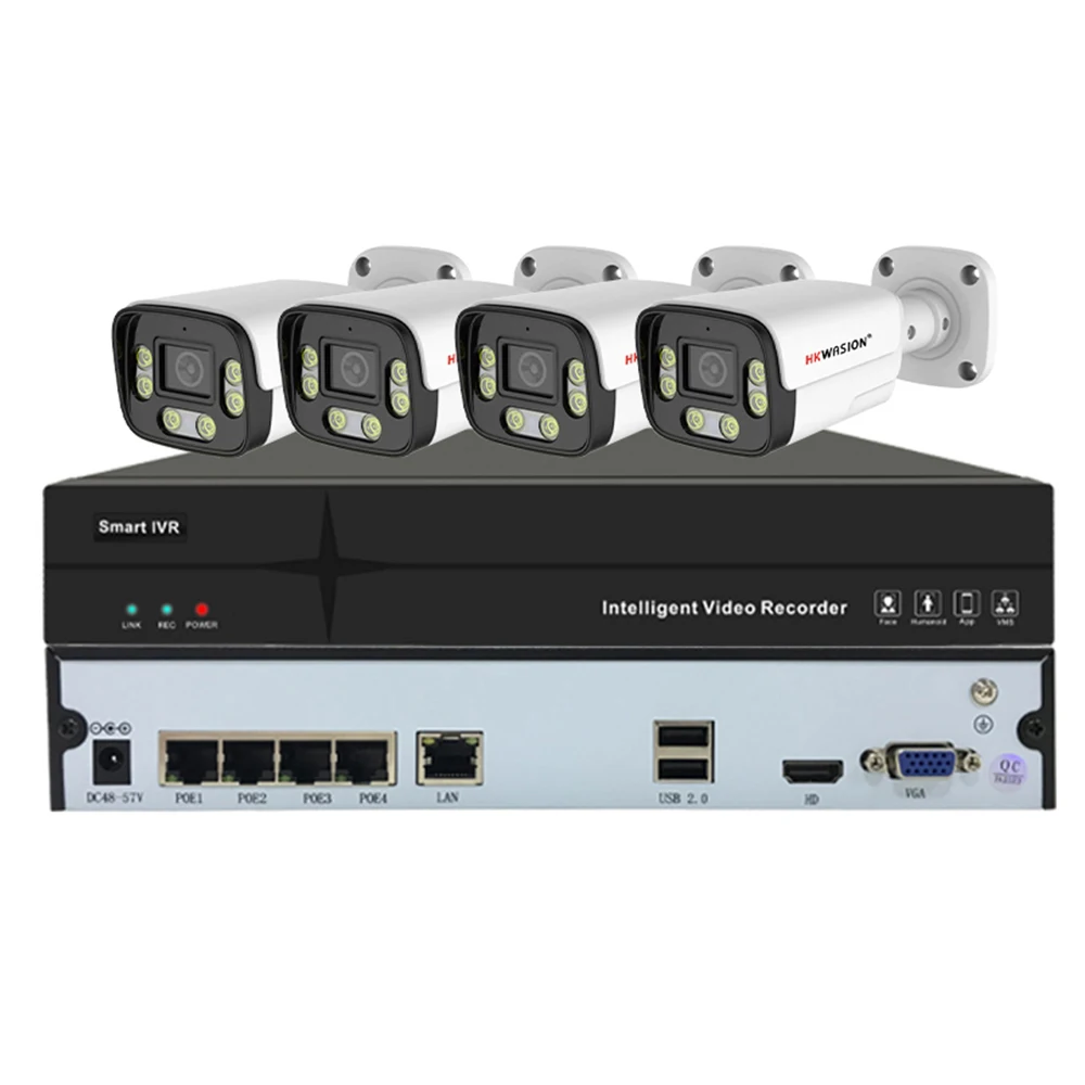 4CH 5MP H.265 IP Camera POE Security Surveillance Camera ONVIF Two Way Audio Double Light Color Night Waterproof CCTV Video