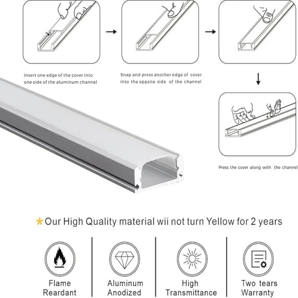 1m LED Strip Aluminum Profile for 5050 5730 COB LED Hard Bar Light LED Bar Aluminum Channel Housing With Cover End Cove