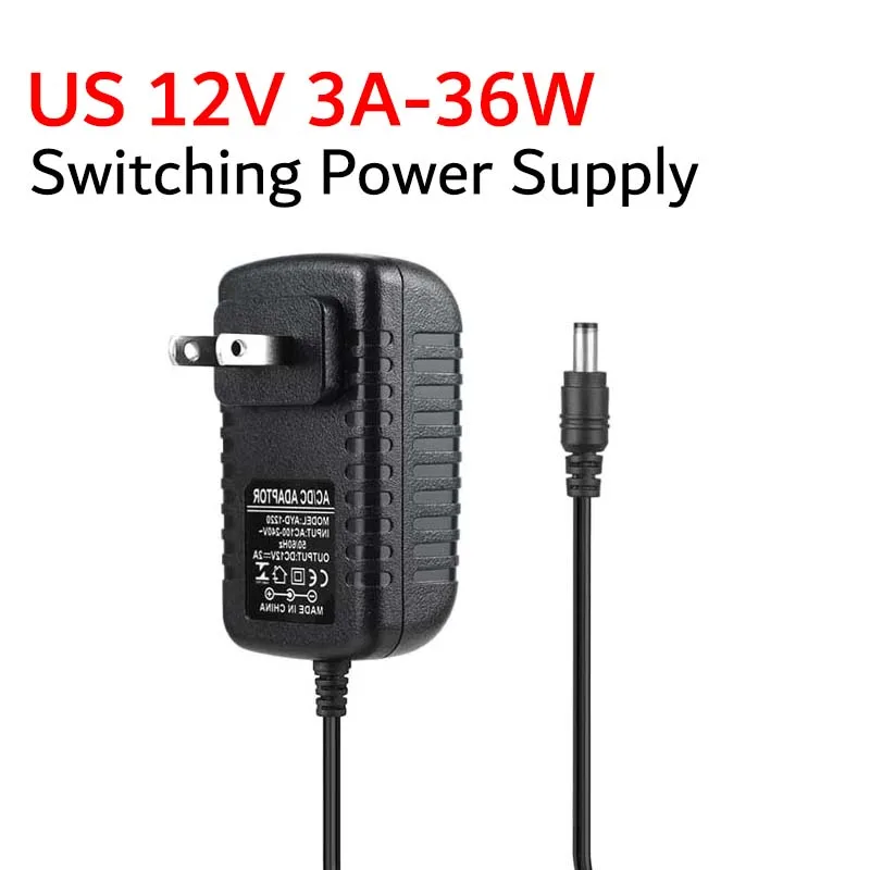 36W US Plug Switching Power Supply AC 110V~220V To DC 12 Volt 3A Power Adapter 2.1mm*5.5mm DC Male Cconnector For LED Light CCTV