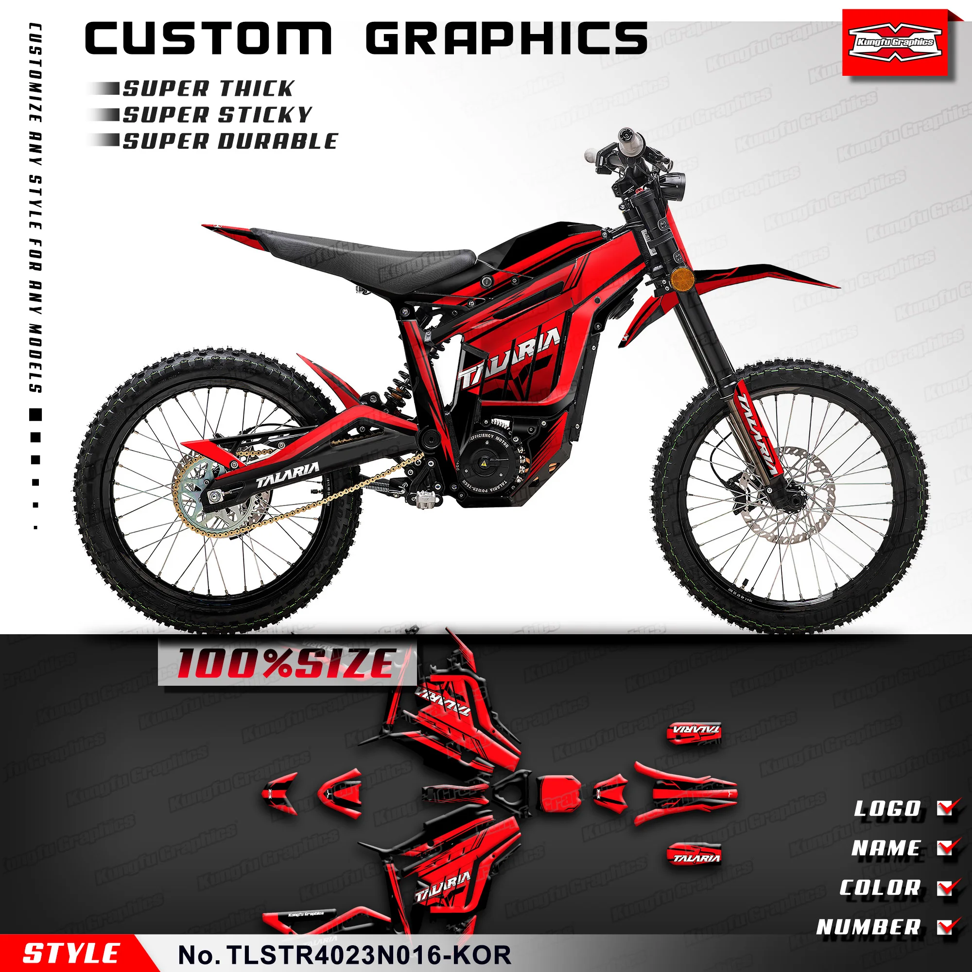 KUNGFU GRAPHICS for Talaria Sting R MX4 MX3 Racing Stickers Complete Vinyl Wrap Kit, TLSTR4023N016-KOR