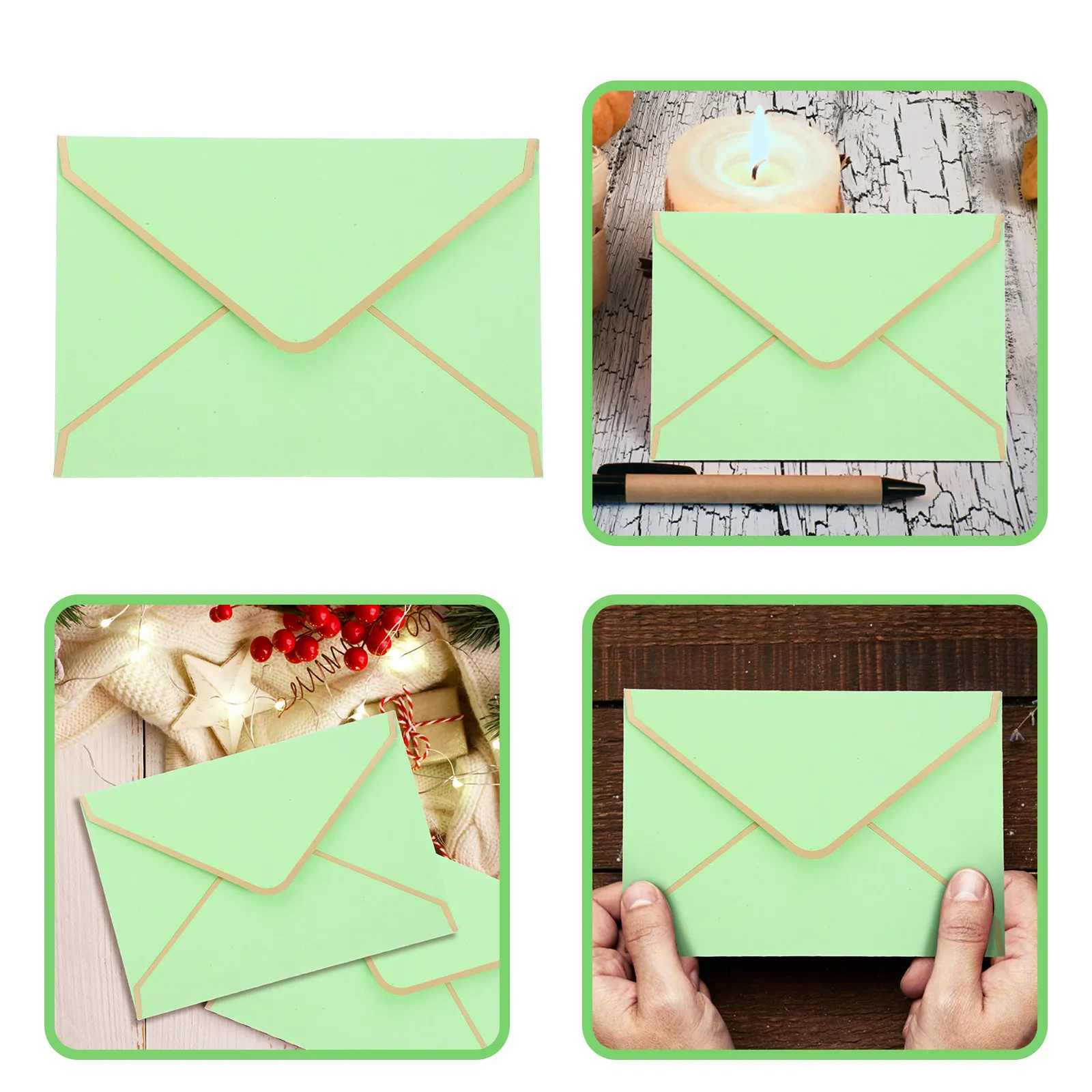 

20Pcs Delicate Compact Gold Trimmed Paper Envelopes Multi-Function Wedding Party Festival Accessories Small Card Envelopes