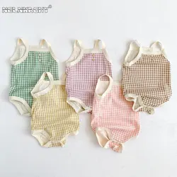 Summer Newborn Baby Girls Sleeveless Sling Plaid Outfits Cotton Soft Jumpsuits Infant Kids Casual Clothing Bodysuits