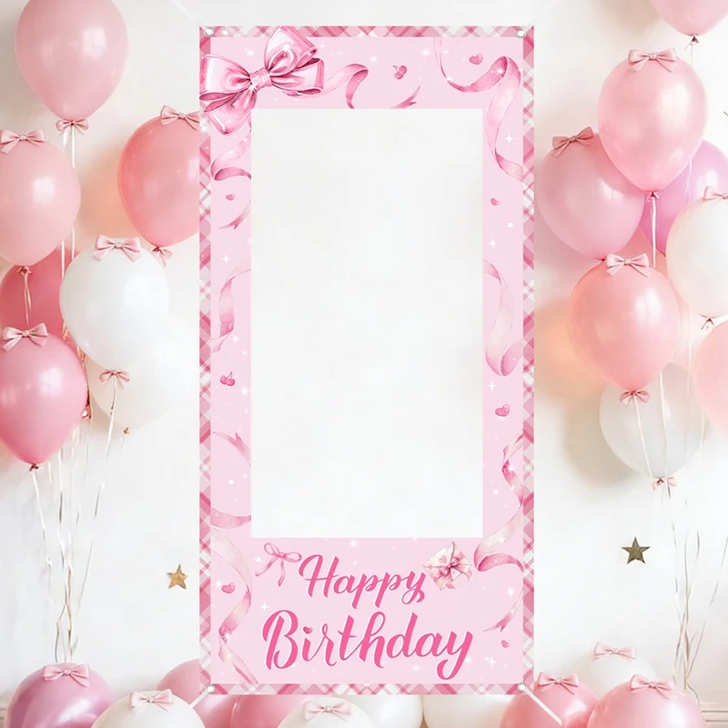 Pink Bow Photo Booth Frame Sweet Bow Photo Frame Backdrop Happy Birthday Party Decorations First Birthday Party Supplies