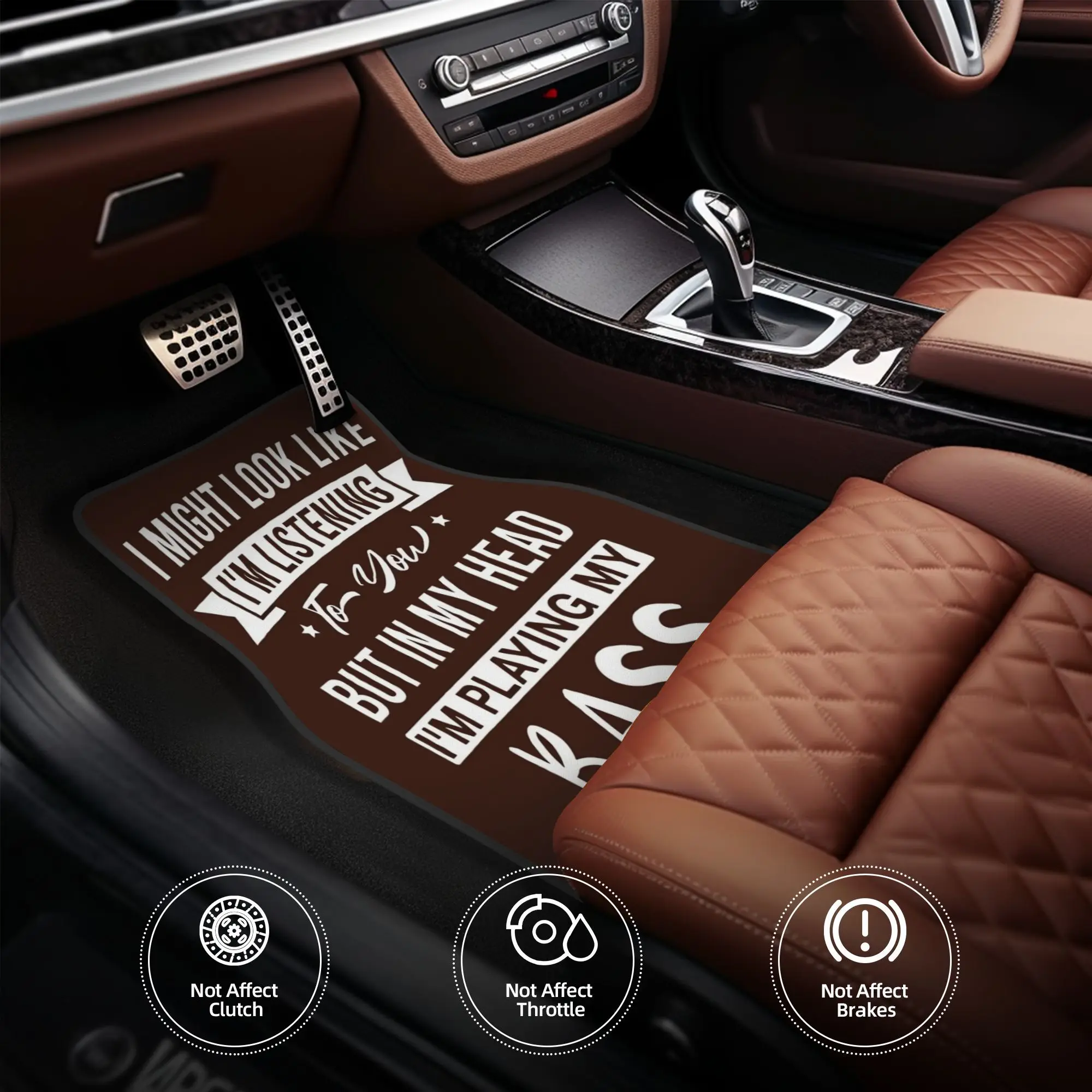 4pcs Funny Bassist Bass Player Saying But In My Head I'm Playing My Bass Car Floor Mats, Durable Polyester Fiber, Fit For Cars,