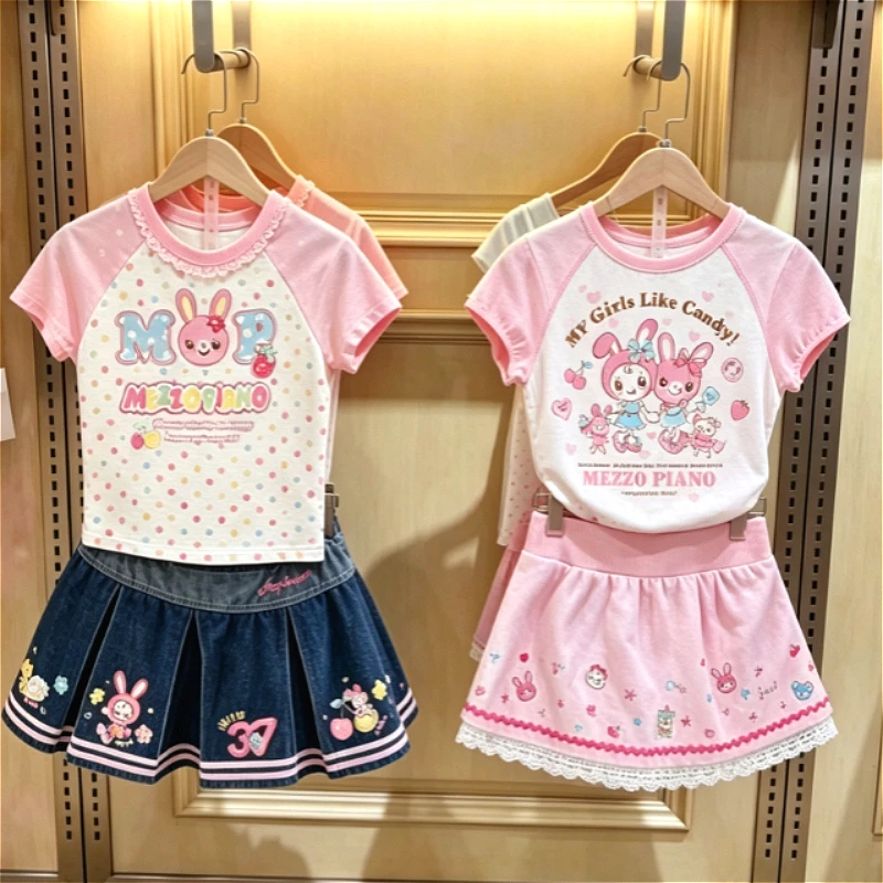 Y2k Printed Crop Top Mini Skirt Two Piece Outfits Japanese Kawaii Casual Daily Holiday Matching Clothing for Teen Ladies Girls