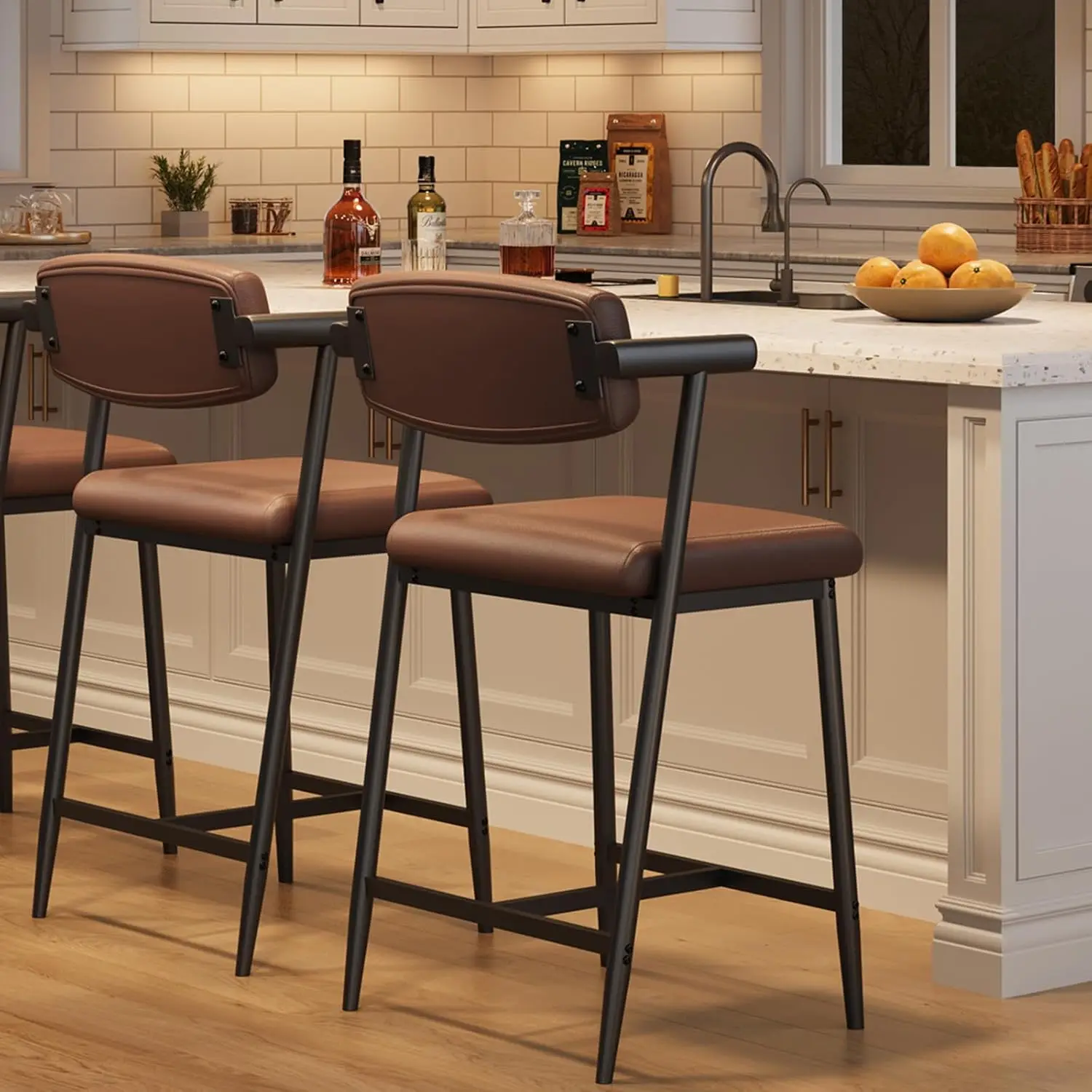 

Counter Height Bar Stools Set Of Two With Arms Twenty Six Inch Upholstered Bar Stools With Back Wider Seat Modern Bar Stools Set