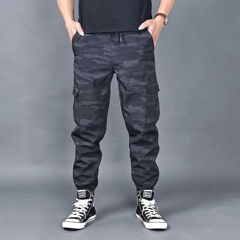 

Camouflage Big Size Thicken Cargo Tactical Pants Loose Men Autumn Winter Plus Fleece Multiple Pockets Vintage Casual Trousers