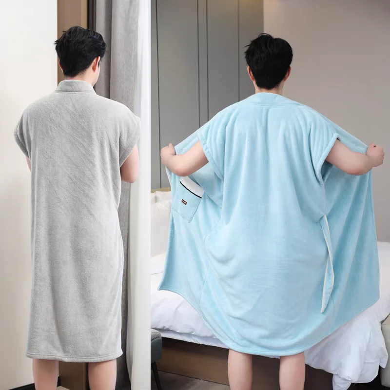 

Мужской быстросохнущий халат-полотенце для плавания из чистого хлопка, впитывающий, из кораллового флиса, для взрослых, быстросохнущий, домашний текстиль