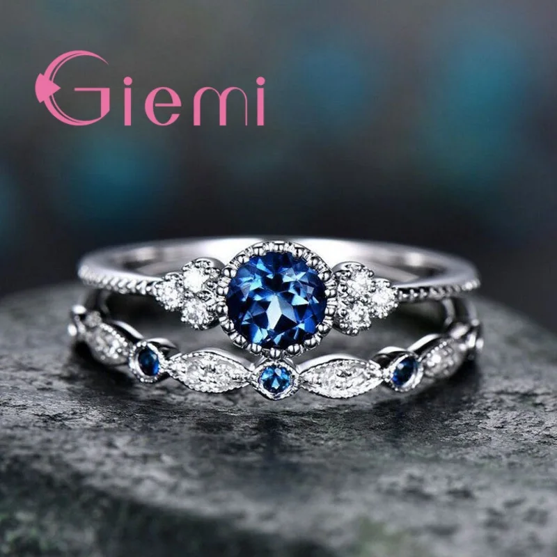 3 Colors Exquisite CZ Stone Double Ring Romantic 925 Sterling Silver Wedding Band Rings For Engagement Anniversary Jewelry