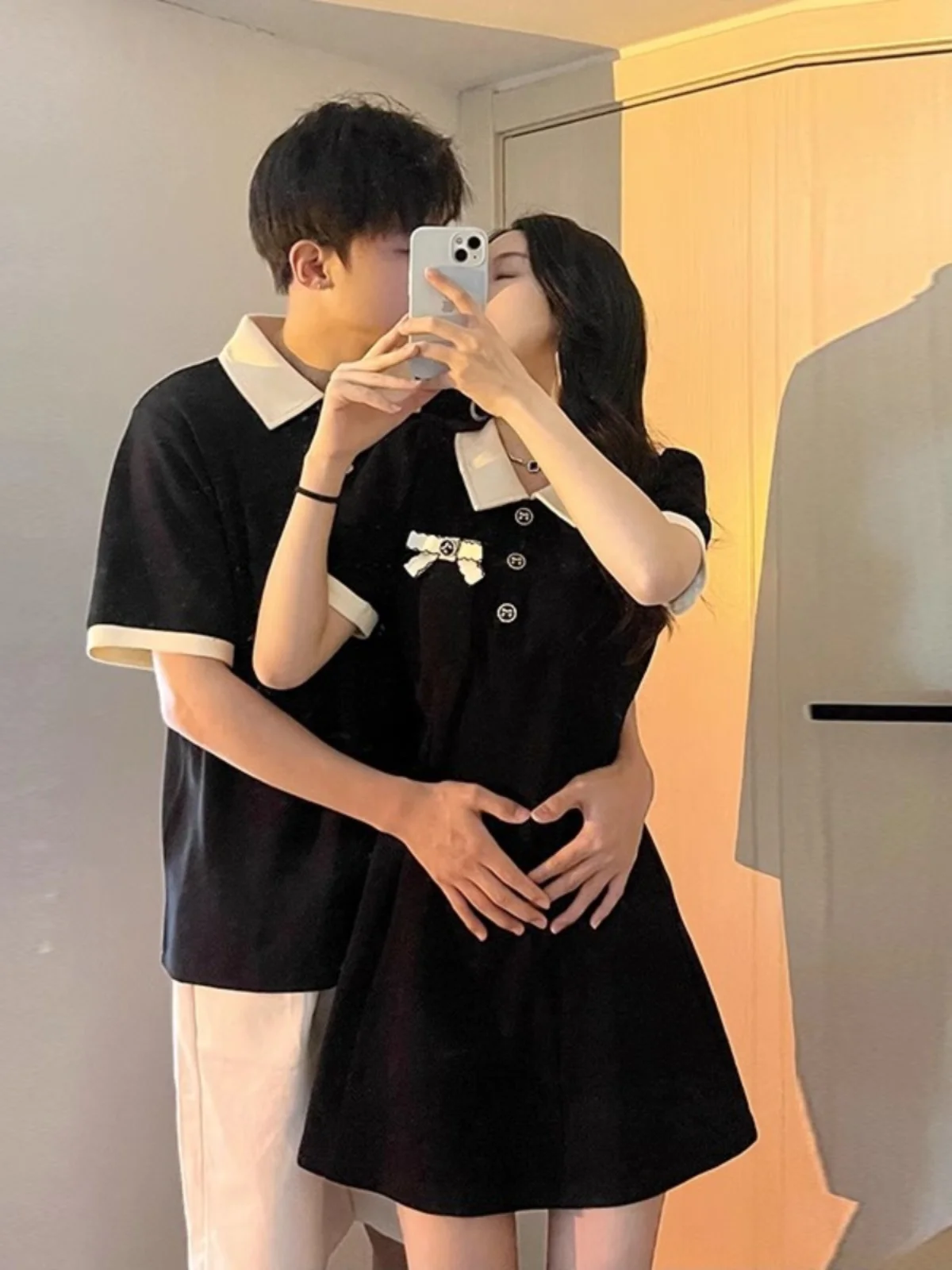 Été nouveau col ort Sve t-shirt Dr collège Sle femmes Dr une jupe un irt coton Polyester mélange jupe