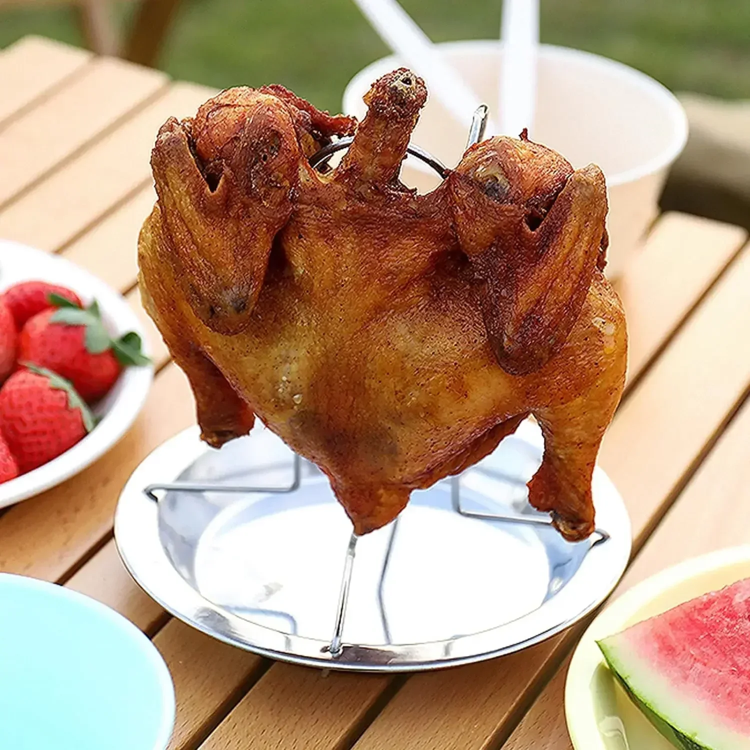 Vertical Chicken Roaster Rack Poultry Roaster Cooker Beer Chicken Holder Roasting Pan for Grill Oven Camping  BBQ Kitchen Tool