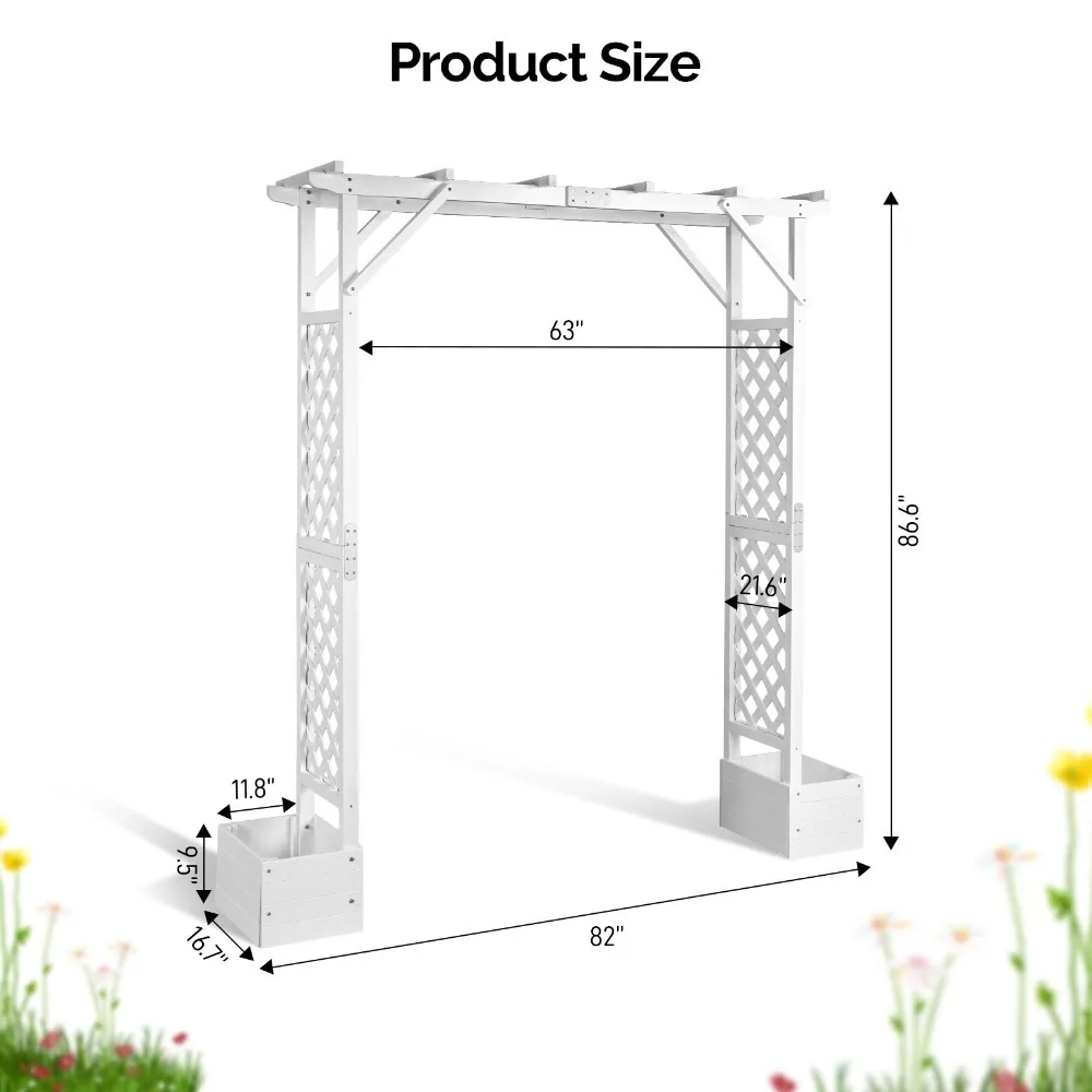 ​7.2 FT White Flat Top Wooden Arch with Planting Frame for Ceremony Party Decor